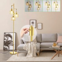 Decorative Gold Floor Lamp, Farmhouse Floor Lamps For Living Room With Smooth Dimmable ( Nightlight Available ), Modern Brass Floor Lamp Of Diamond Cage 18W 3000K Warn White,3-Light Bulb Included