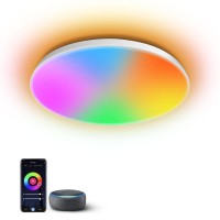 Aphyni Aijia Rgb Smart Ceiling Light Fixture-Compatible With App Control/Alexa/Google Home-24W 12Inch Dimmable Flush Mount-3000K-6500K Color Changing Ceiling Light For Living Room/Bedroom/Kids Room