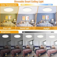 Aphyni Aijia Rgb Smart Ceiling Light Fixture-Compatible With App Control/Alexa/Google Home-24W 12Inch Dimmable Flush Mount-3000K-6500K Color Changing Ceiling Light For Living Room/Bedroom/Kids Room