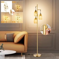 Decretive Gold Standing Lamp, 5%-100% Brightness Dimmable Brass Floor Lamp, Modern Gold Floor Lamp With 3Pcs E26 Led Bulbs (Included), Gold Tree Tall Lamps For Living Room/Bedroom/Sofa Corner