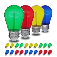 Jslinter Colored String Led Light Bulbs - 1 Watt Plastic Outdoor Indoor S14 Bulbs For Christmas String Light Replacement - Shatterproof - E26 Base - 24Pack - Red/Blue/Yellow/Green