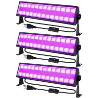 3 Pack Upgraded 100W Black Light Bar, Blacklight Flood Light With 104 Leds Plug+Switch+5Ft Power Cord, 385-400Nm Light Up 1400 Sq.Ft, For Glow Fluorescent Party Stage Lighting Body Paint Poster