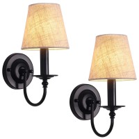 Lasenchoo Black Wall Sconces Set Of Two Modern Candle Sconces Wall Lighting Industrial Wall Light Fixtures With Fabric Lampshad