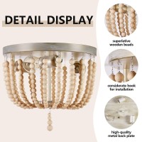 Boho Light Fixture,Wood Beaded Chandelier, Farmhouse Light Fixture, Semi Flush Mount Ceiling Light Fixtures For Hallway Baby'S Nursery Bedroom Kitchen Living Room,Oak White,3 Sockets