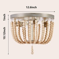 Boho Light Fixture,Wood Beaded Chandelier, Farmhouse Light Fixture, Semi Flush Mount Ceiling Light Fixtures For Hallway Baby'S Nursery Bedroom Kitchen Living Room,Oak White,3 Sockets