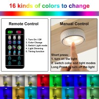 Onumii 6 Pack Led Puck Lights Battery Operated, 16 Color Changing Dimmable Under Cabinet Lights With Remote Control For Bookshelf, Counter Shelf, Bookcase, Wardrobes (White)