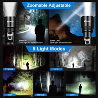 Phixton Super Bright Rechargeable Flashlights High Lumens, Powerful 20000 Lumen Flashlight, High Power Usb Chargeable Xhp160 Led Flash Lights, Power Bank Multi-Function For Gift Emergency Camping Work