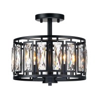 Modern Crystal Semi Flush Mount Ceiling Light Black Close To Ceiling Light Fixtures 3Light Ceiling Light For Dining Room Bedroo