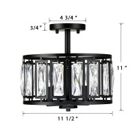 Modern Crystal Semi Flush Mount Ceiling Light Black Close To Ceiling Light Fixtures 3Light Ceiling Light For Dining Room Bedroo