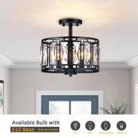 Modern Crystal Semi Flush Mount Ceiling Light Black Close To Ceiling Light Fixtures 3Light Ceiling Light For Dining Room Bedroo