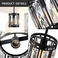 Mini Crystal Semi Flush Mount Ceiling Light Convertible Hanging Pendant Lighting Fixture For Kitchen Island Black Drum Shade C