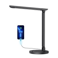 Soysout Led Desk Lamp, Eye-Caring Table Lamp With Usb Charging Port, 5 Lighting Modes With 7 Brightness Levels, Touch Control, 12W (Black)