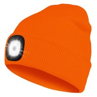 Bosttor Led Hat Beanie With Light, Rechargeable Headlamp Cap, Unisex Warm Winter Hat With Flashlight For Running Hiking Camping,Tech Gifts For Men Women Teens Boys Stocking Stuff Orange