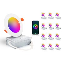 Cloudy Bay [12 Pack] 4Inch Smart Wifi Led Recessed Lighting,Rgbcw Color Changing, Compatible With Alexa And Google Home Assistant, No Hub Required,10W 650Lm, 2700K-6500K,Cri90+ Wet Location,12 Pack