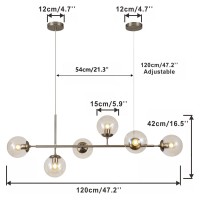 Kco Lighting Midcentury Modern Rectangle Light Fixture 6Light Glass Globe Linear Chandelier Brushed Nickel Pendant Light Fixtu