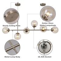 Kco Lighting Midcentury Modern Rectangle Light Fixture 6Light Glass Globe Linear Chandelier Brushed Nickel Pendant Light Fixtu