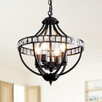 Crystal Chandelier Light Fixtures 4Lights Farmhouse Rustic Vintage Black Pendant Hanging Lighting Ceiling Chandeliers For Kitc