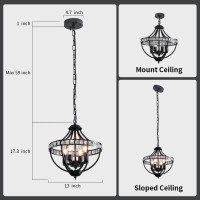 Crystal Chandelier Light Fixtures 4Lights Farmhouse Rustic Vintage Black Pendant Hanging Lighting Ceiling Chandeliers For Kitc