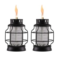 Tiki Brand Table Torch Lantern Metal, Decorative Torch For Outdoor Lawn Patio Garden, 7.20 Inch Black 2-Pack, 1121120