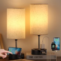 Caduke Touch Control Table Lamp With 2 Usb Charging Ports And Ac Outlet, 3 Way Dimmable Bedside Lamp Phone Holder Set Of 2, Wood Small Nightstand Lamp For Bedroom Living Room, A19 Led Bulbs Included