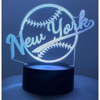 Clorurbanlive 3D Baseball New York Night Light 3D Illusion Lamp For Boys Gift 16 Changing Color Remote Control Kids Room Ball De