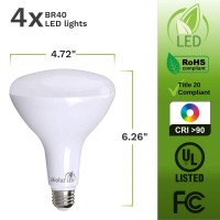 Bioluz Led 4 Pack Brightest Br40 Led Bulbs 90 Cri Instant On 5000K Daylight Bulbs 16W = 120W Replacement Bulb 1400 Lumen Indoor/Outdoor Smooth Dimmable Lamp Ul Listed Title 20 Compliant