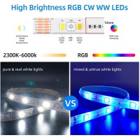 Gidealed Rgbww Strip Lights16.4Ft Rgb+Cold White+Warm White, 90Leds/M(2300K-6000K) Dimmable, Dc12V Rgbcct 5050 Led Strip For Bedroom Derocation