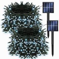 Dazzle Bright 2 Pack Total 400Led 132Ft White Christmas Solar String Outdoor Lights, Solar Powered With 8 Modes Waterproof Fairy Lights For Bedroom Patio Garden Tree Party Yard Decoration