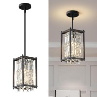 Lmqnine Dining Room Light Fixture Semi Flush Mount Ceiling Light Fixture,Lndustrial Farmhouse Chandelier Black Metal Crystal Pendant Light For Hallway Balcony Kitchen Island (Square 1-Light)