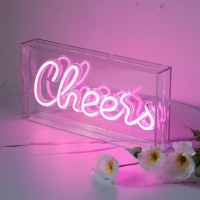 Cheers Sign Neon Signs Usb Led Sign Desk Lightbox Cheers Neon Bar Sign 3D Wall Neon Light Up Sign For Party Wall Dcor Party Light Accessories (Pink)