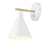 Globe Electric 65542 1-Light Dimmable Plug-In Or Hardwire Wall Sconce, Matte White, Brass Accent, Stepless Dimming Rotary Switch On Canopy, White Fabric Cord, Wall Lamp Dimmable, Wall Lighting