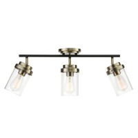 Globe Electric 59673 3-Light Track Lighting, Antique Brass, Matte Black Bar, Clear Glass Shades, Ceiling Light, Track Lighting Kit, Bar Light Fixture, Track Ceiling Light, E26 Base, Bulb Not Included