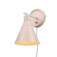 Globe Electric 65543 1-Light Dimmable Plug-In Or Hardwire Wall Sconce, Matte Blush Pink, Matte White Accent, Stepless Dimming Rotary Switch On Canopy, White Fabric Cord, Wall Lamp Dimmable