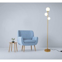 3 Globe Mid Century Modern Floor Lamp For Living Room, Contemporary Gold Lamp With Frosted Glass Shade And Bulbs Included, Led Standing Tall Pole Lamp For Bedrooms, Office - Antique Brass