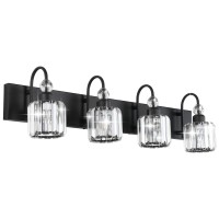 Ralbay Modern Black Vanity Light 4-Lights Modern Crystal Vanity Lights For Bathroom Matte Black Crystal Bath Wall Light Fixtures Modern Black Crystal Bathroom Light Fixtures