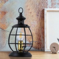 Dec Luce Decoluce Lighting Unique Retro Industrial Table Lamp For Bedroom Bedside Or Living Room, Metal Electric Lantern With Hanging Hook, Vintage Mid-Century Nautical Farmhouse Wall D