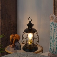 Dec Luce Decoluce Lighting Unique Retro Industrial Table Lamp For Bedroom Bedside Or Living Room, Metal Electric Lantern With Hanging Hook, Vintage Mid-Century Nautical Farmhouse Wall D