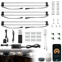 Under Cabinet Lights Kit, Led Smart Dimmable Strip Lighting Fixtures, 24V Plug In Linkable Bar Led Counter Lights For Pantry, Kitchen, Shelf, Bookcases, Showcase (3 Pcs, Cold White)