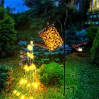 Solar Watering Can Light, Solar String Lights Waterproof Waterfall String Lights With 36Pcs Warm White Led Lights, Outdoor Hanging Solar Lights Metal Retro Decorations For Pathway Patio Yard