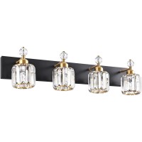 Presde Modern Crystal 4 Light Vanity Light For Bathroom Light Fixtures Over Mirror Matte Black And Gold Bath Wall Lighting