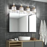 Presde Modern Crystal 4 Light Vanity Light For Bathroom Light Fixtures Over Mirror Matte Black And Gold Bath Wall Lighting