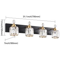 Presde Modern Crystal 4 Light Vanity Light For Bathroom Light Fixtures Over Mirror Matte Black And Gold Bath Wall Lighting