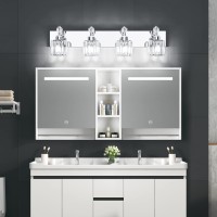 Presde Modern Crystal Bathroom Vanity Light 4 Light Chrome Vanity Lighting Over Mirror Bathroom Wall Light Fixtures