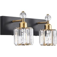 Presde Modern Crystal Black 2 Lights Bathroom Vanity Lights Fixtures Over Mirror For Bathroom Wall Sconce