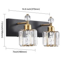 Presde Modern Crystal Black 2 Lights Bathroom Vanity Lights Fixtures Over Mirror For Bathroom Wall Sconce