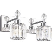 Presde Modern Crystal Chrome 2 Light Bathroom Vanity Light For Bathroom Lighting Fixtures Over Mirror Wall Sconce