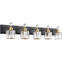 Presde Modern Black Crystal Bathroom Vanity Light For Bathroom 5 Light Vanity Lighting Fixtures Over Mirror Wall Sconce