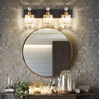 Presde Black Gold Crystal Bathroom Vanity Lights Fixtures Over Mirror Modern 3 Light Bath Wall Lighting