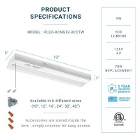 Parmida Led Technologies Led Under Cabinet Lighting, Hardwired Installation, 12 Inch, 9W, 3Cct Color Selectable - 3000K/4000K/5000K, Etl Listed, 120V, Dimmable, 600 Lumens, White Finish