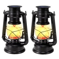 Solar Lantern Outdoor Waterproof Hanging Led Vintage Metal Lanterns Flickering Flame Garden Decorative For Yard Pathway Porch Patio Table 2 Pack